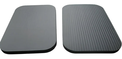 Black yoga knee pad with 15mm high-density foam for abdominal wheel exercises measuring 29x19cm