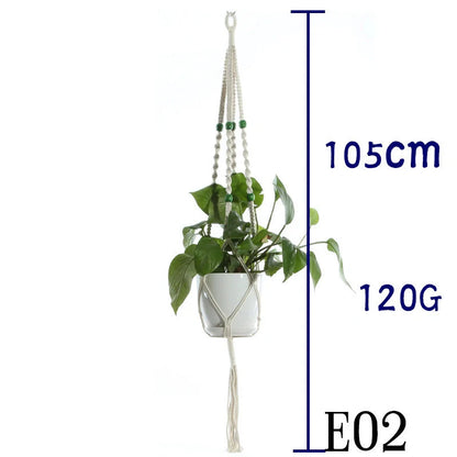 Beige cotton rope hanging basket with various styles for indoor plant display
