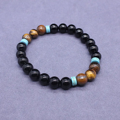 Black agate bracelet and tiger's eye stone necklace jewellery set with geometric shapes