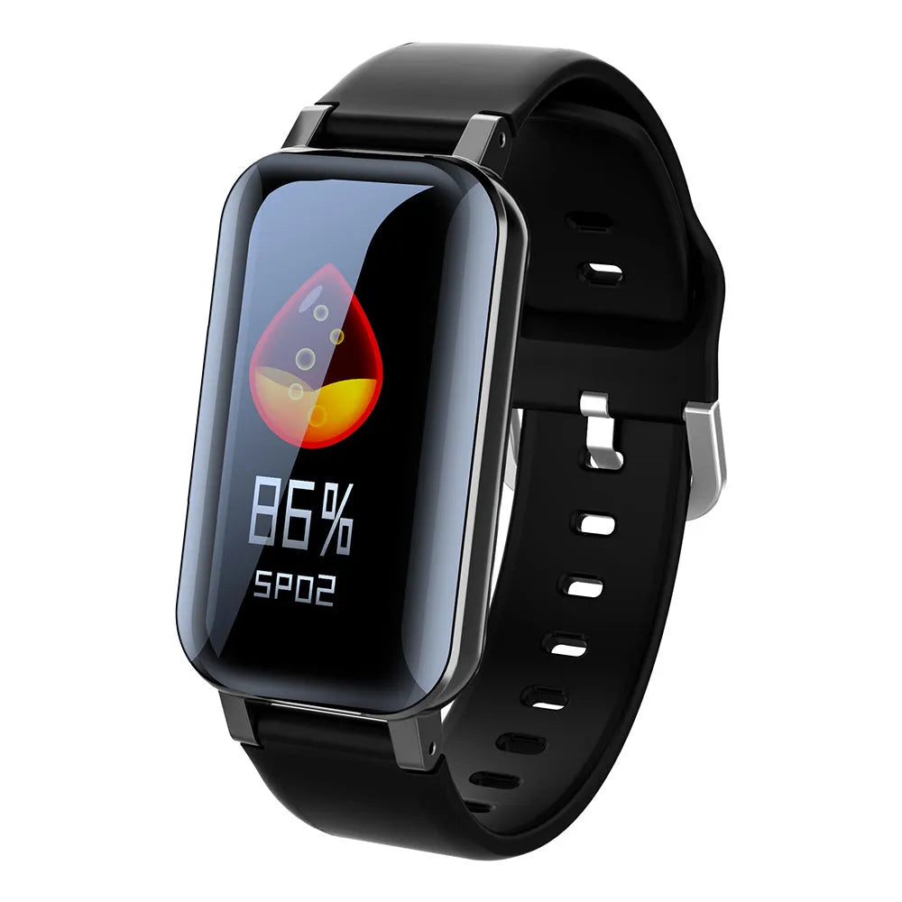 Smart call bracelet with heart rate monitor display in black, blue, and coffee colour options