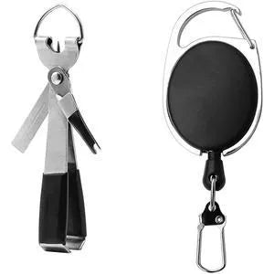 Stainless steel fishing pliers with black ABS plastic handle and quick knot tool