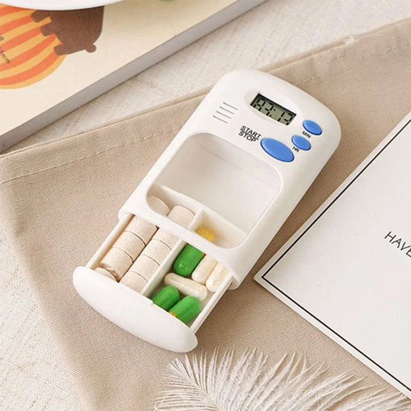 Mini portable pill reminder with LED display and countdown timer, white color