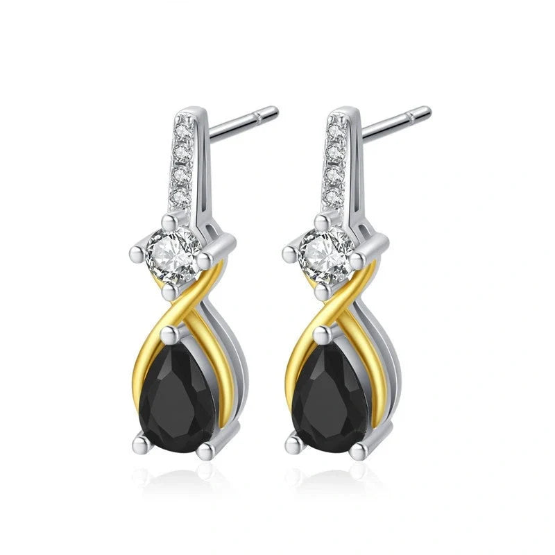 Elegant black copper water drop zircon earrings for women