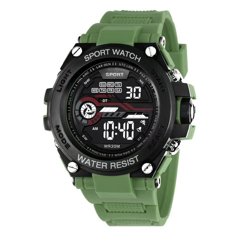 Electronic digital watch for teenagers in one of ten colour options, showing digital display.