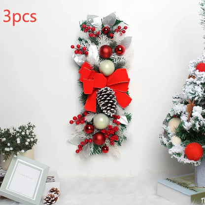 Christmas door curtain with glowing upside-down tree design in red, blue, or gold colours