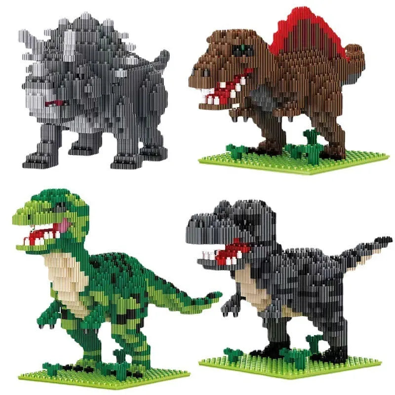 Dinosaur model assembly kit with small diamond plastic particles and colour box, available in 528 to 676 piece counts