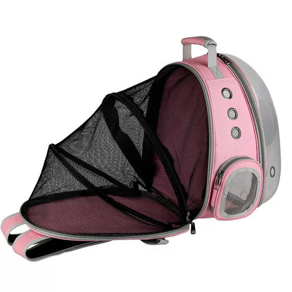 Portable pet backpack carrier with 360-degree transparent bubble design for small pets