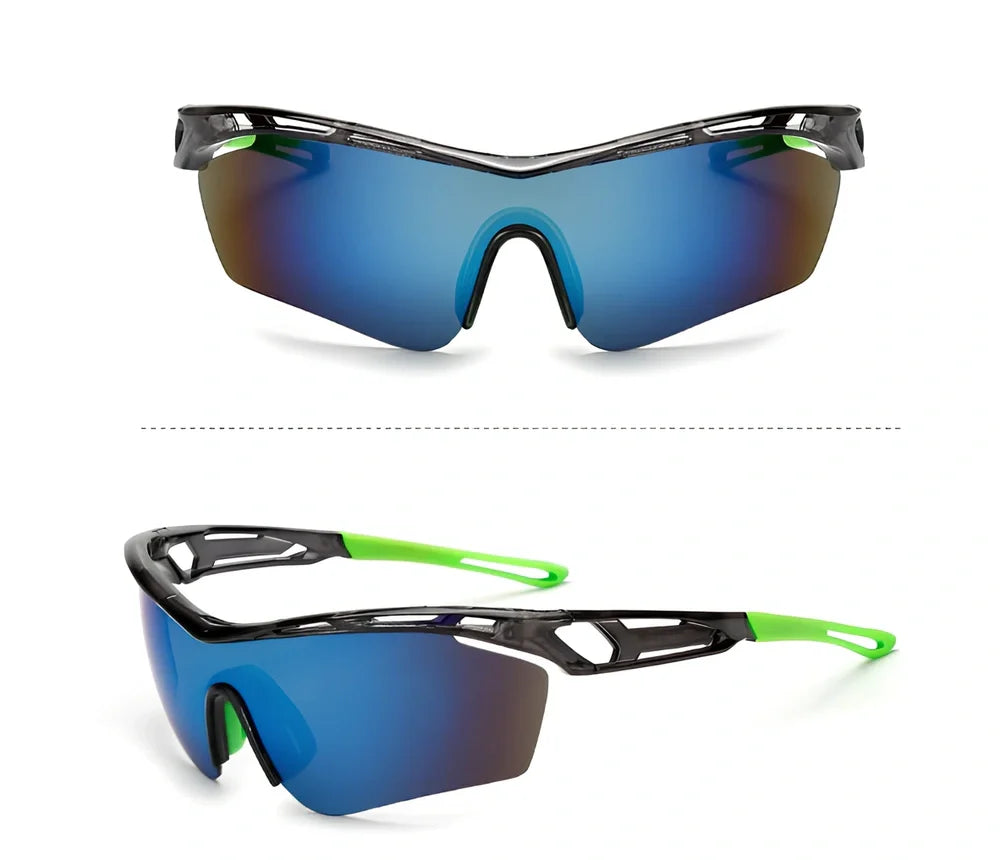 Sports cycling glasses with PC frame and lenses in multiple colours