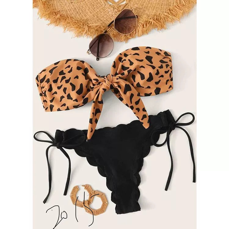 Women's leopard print bikini swimwear with adjustable straps