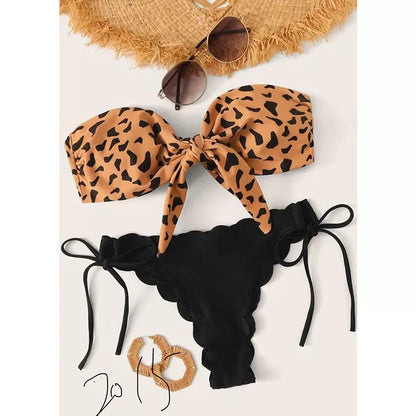 Women's leopard print bikini swimwear with adjustable straps