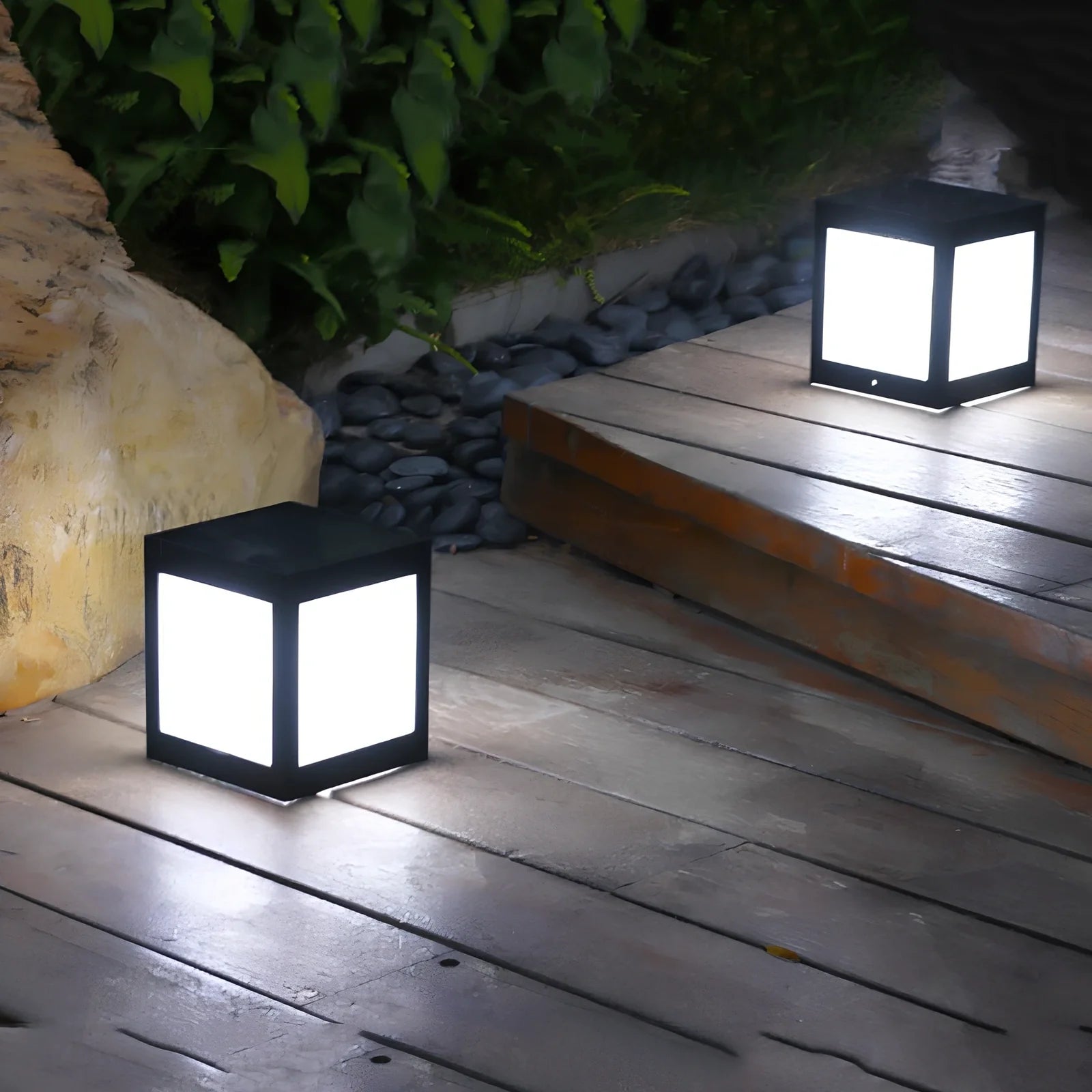 Solar-powered garden lights with waterproof LED illumination for outdoor spaces