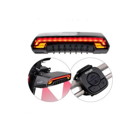 Brilliant bicycle tail light with wireless remote control, turn signals, and ground lane projection for enhanced visibility and safety