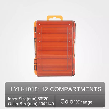 Double-layer bait storage box in vibrant orange or sky blue with Y groove and drain hole