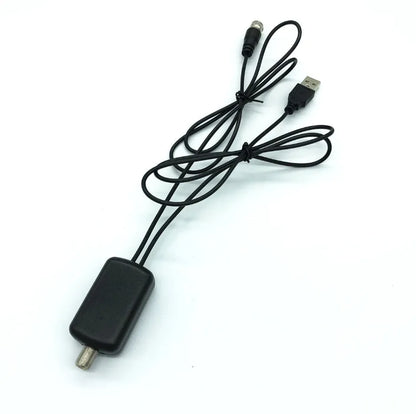 Low noise TV antenna amplifier with 75 ohm impedance and DVB frequency range, inline signal booster for HDTV aerial.