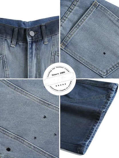 Blue women's cropped jeans with a loose fit, tie-dye gradient pattern, and distressed wash.