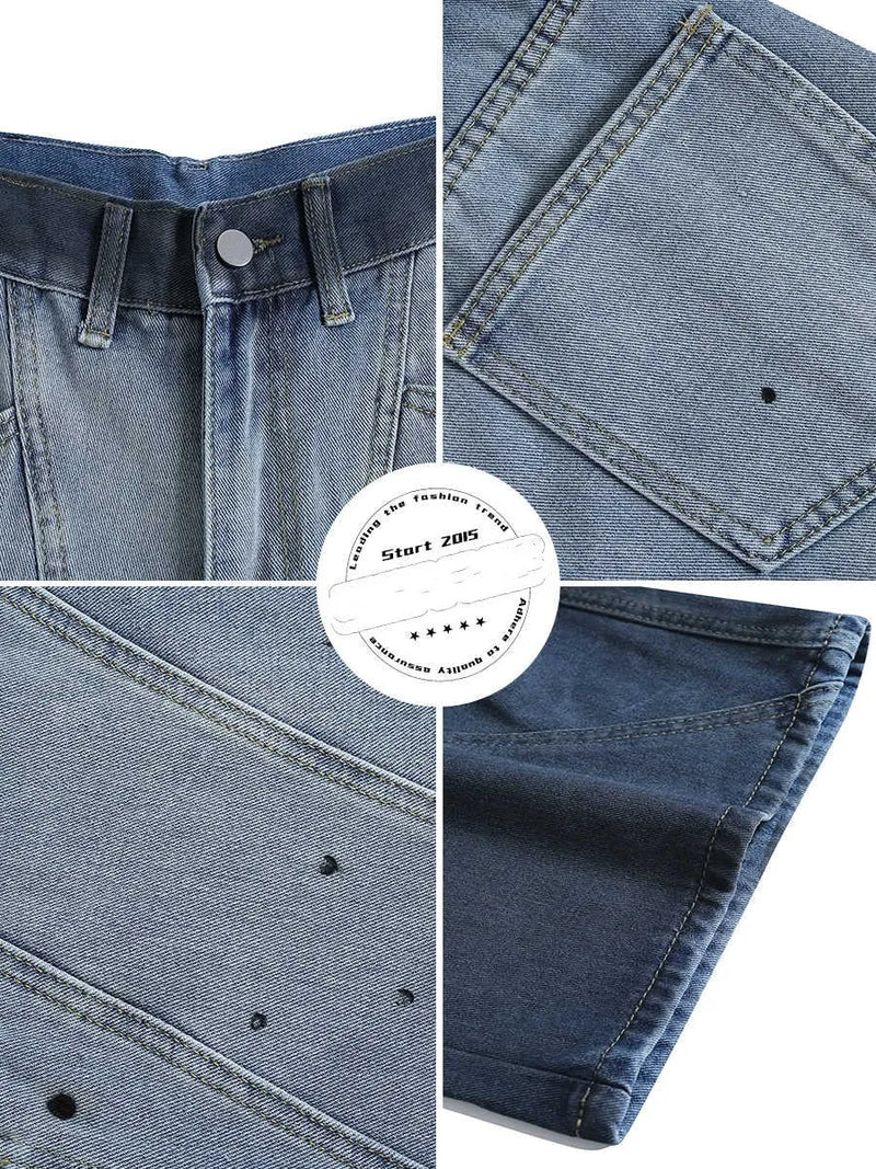 Women's cropped jeans with a loose casual fit featuring a tie-dye gradient wash and worn-looking distressed finish in mid-waist blue denim for everyday casual wear