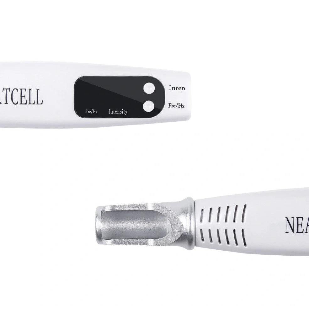 Blue home picosecond laser mole pen with adjustable intensity buttons and dual light therapy modes for skin treatment