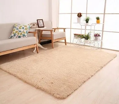Solid colour plush area rug showing velvet pile texture and rectangular shape