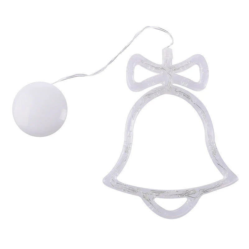 Decorative battery-powered LED chandelier lights with holiday-themed designs like Santa, snowmen, and stars