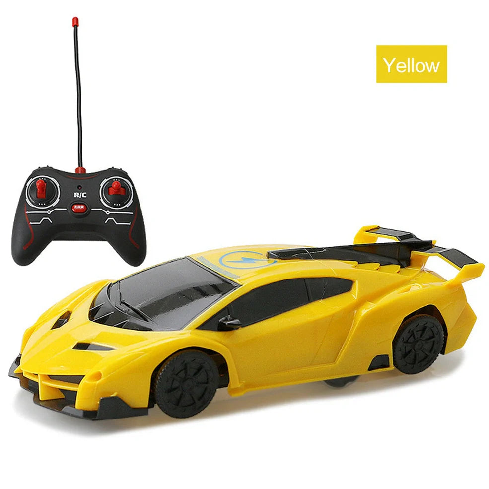 Red remote-controlled car climbing wall with industrial fan system and wireless controller