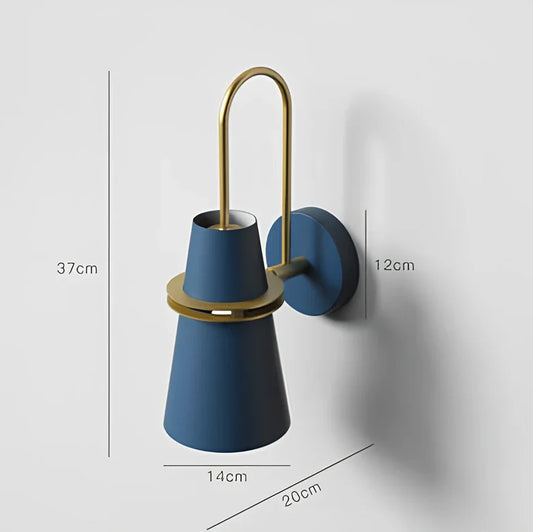 Indoor wall lamp with iron shade and LED lighting in black, blue, navy blue, or white finishes
