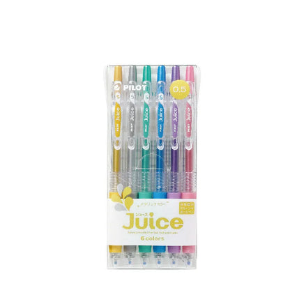 Baiguole 0.5mm gel pen showing examples from its metallic, fluorescent, and tender colour collections.