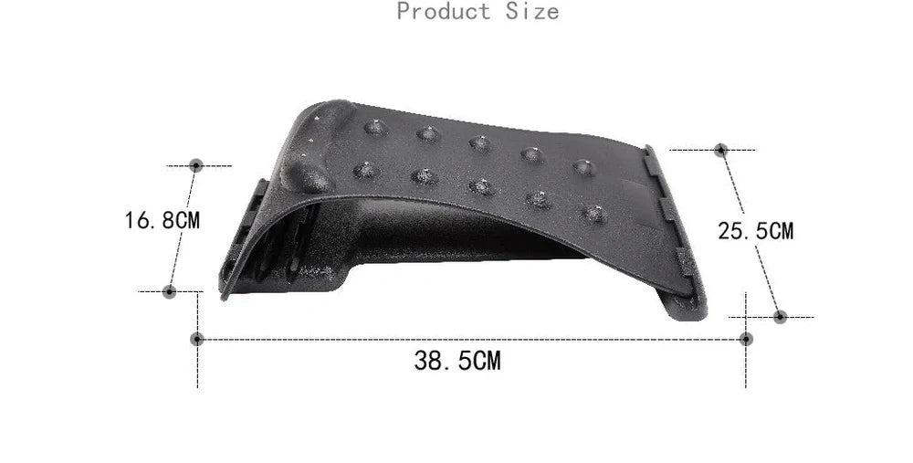 Black cervical traction device with adjustable height settings for neck support