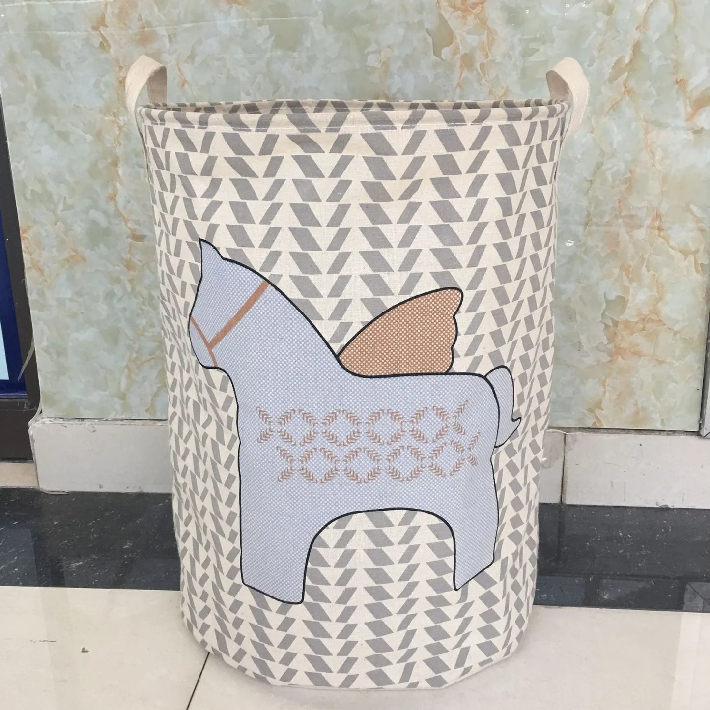 Cotton linen storage basket with five-pointed star horse pattern for laundry and toy organisation