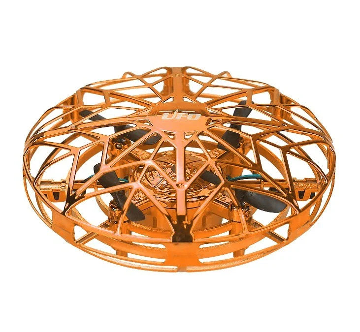 A compact, futuristic-looking mini drone with infrared sensors for safe, intuitive flight control.