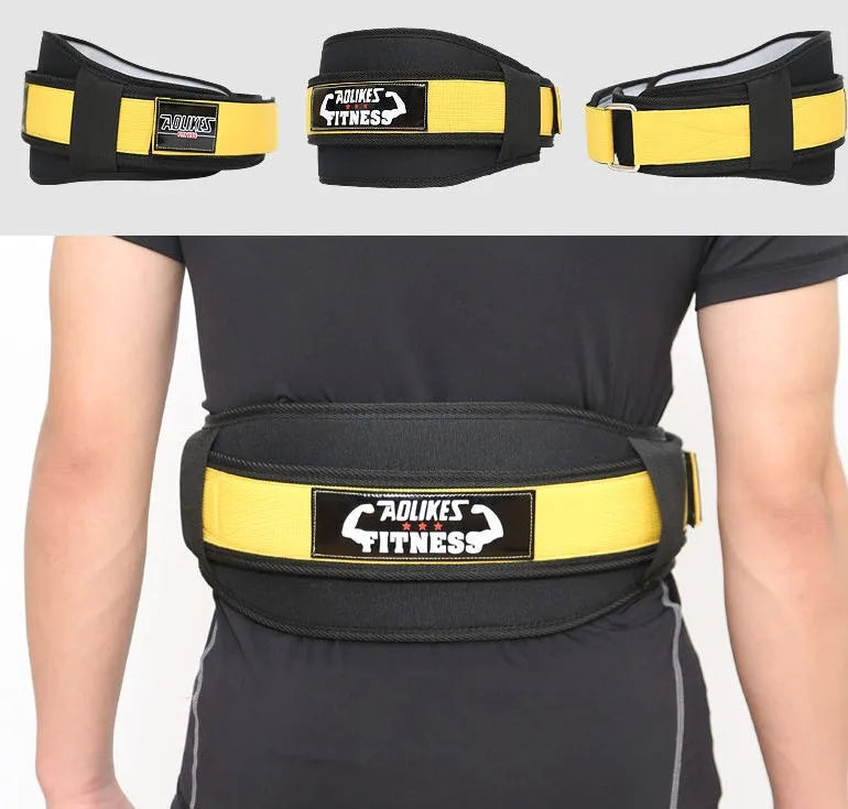 Fitness weightlifting waistband made from nylon material available in black, red, and yellow colours