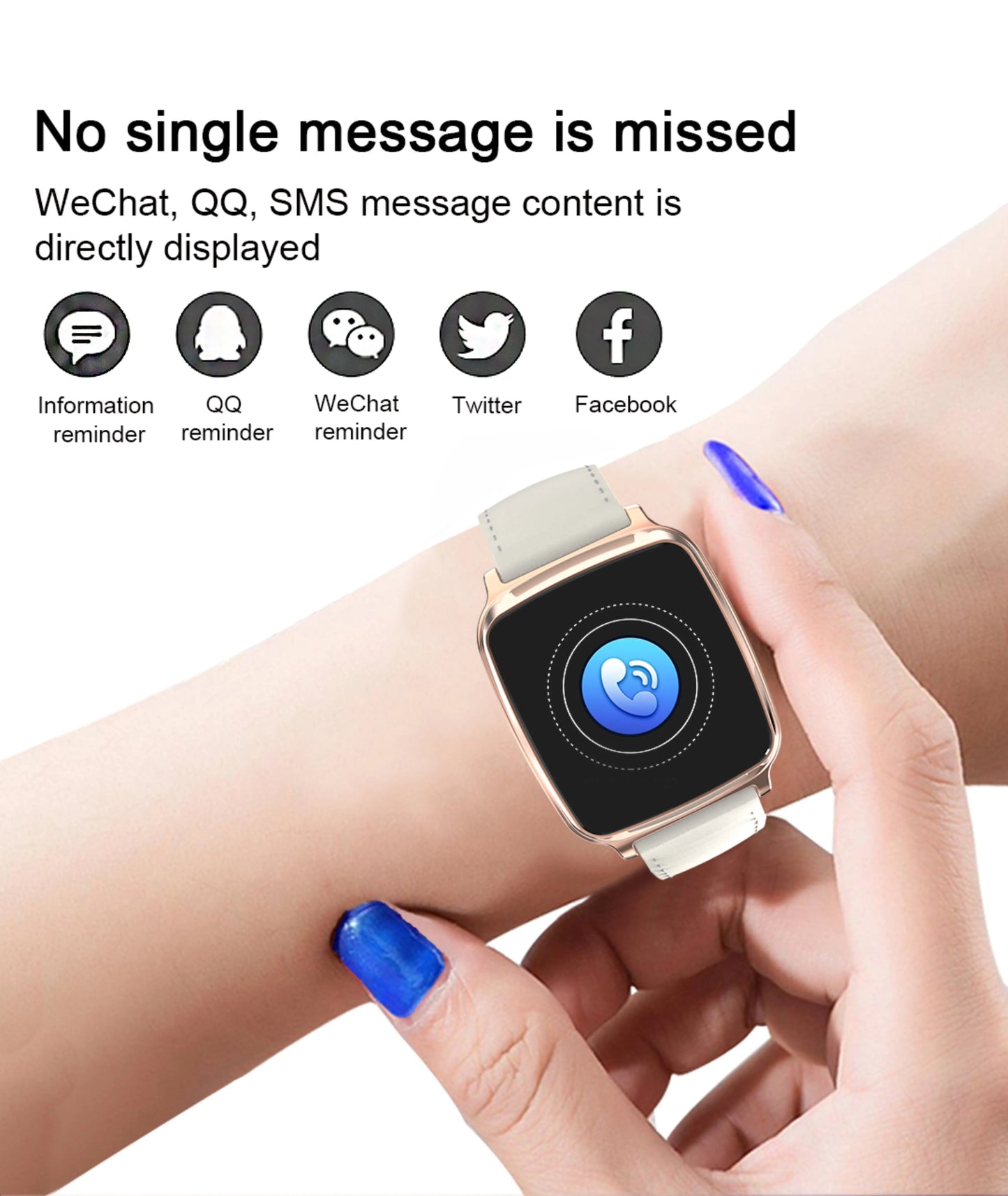 M8 smart bracelet showing zinc alloy body with 2.5D tempered glass screen displaying heart rate data