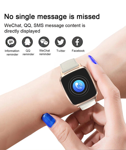 M8 smart bracelet showing zinc alloy body with 2.5D tempered glass screen displaying heart rate data