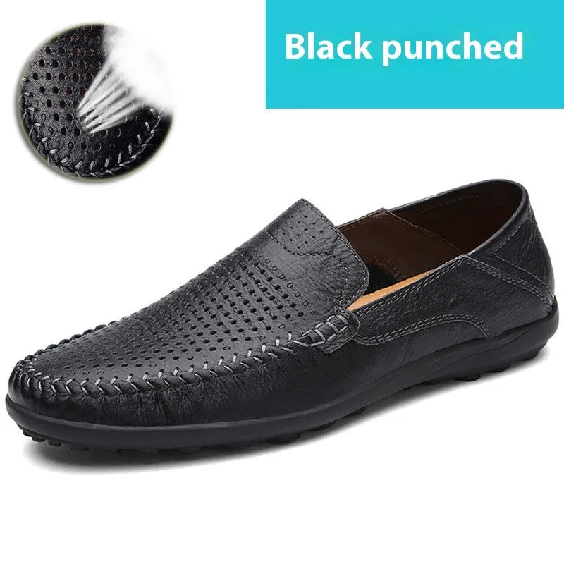 Men's casual leather shoes with cowhide uppers and round toe design in multiple colour options