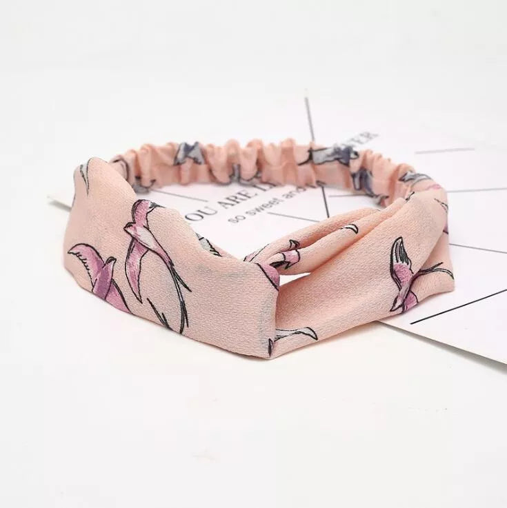 Women's retro style printed headband with elastic free size in various colors