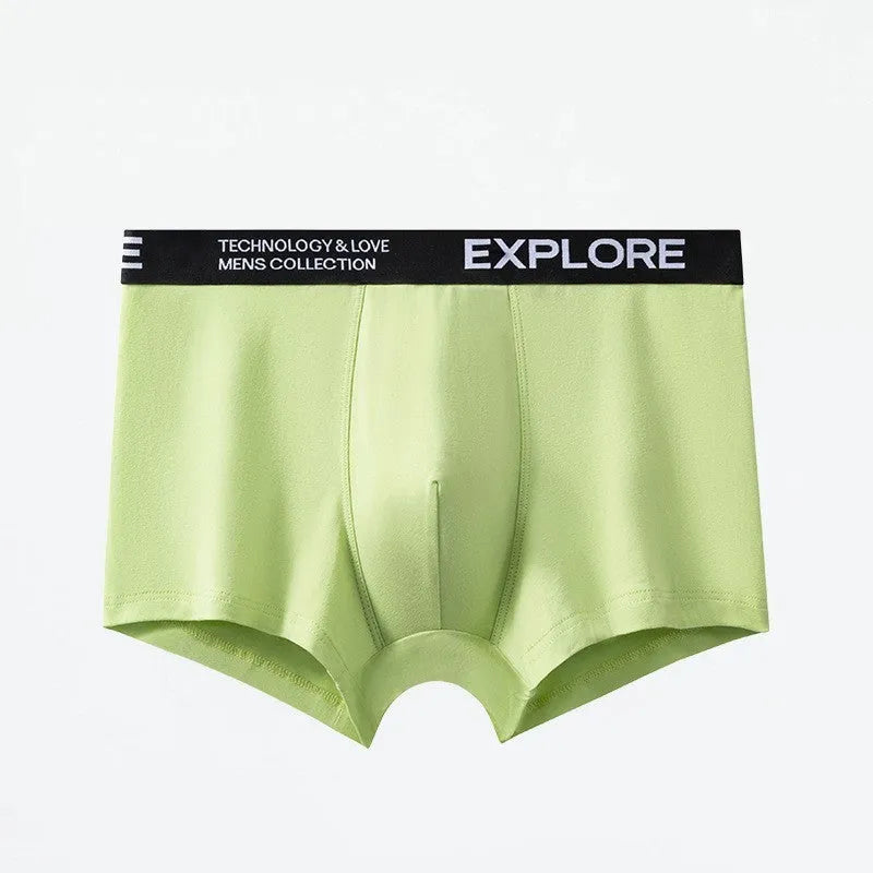 Men's cotton mid waist breathable underwear in multiple colour options on a size chart.