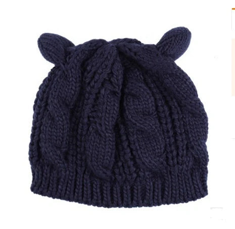 Cozy Cat Ear Knit Beanie in various colors for autumn and winter warmth