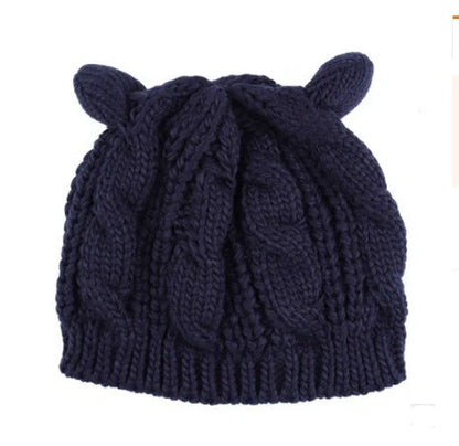 Cozy Cat Ear Knit Beanie in various colors for autumn and winter warmth