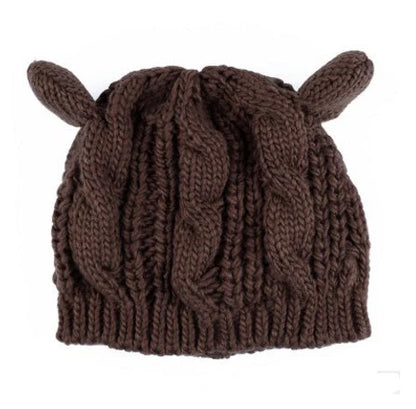 Cozy Cat Ear Knit Beanie in various colors for autumn and winter warmth
