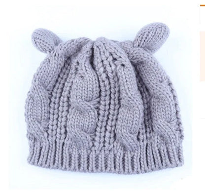 Cozy Cat Ear Knit Beanie in various colors for autumn and winter warmth