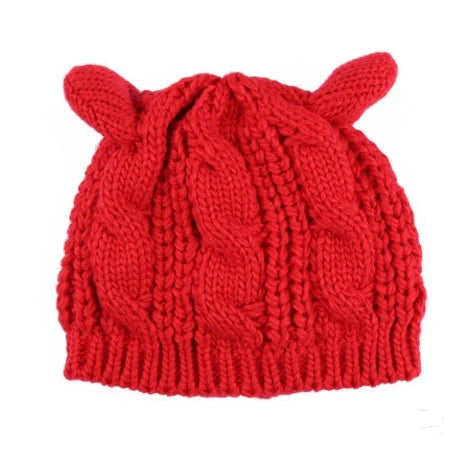 Cozy Cat Ear Knit Beanie in various colors for autumn and winter warmth