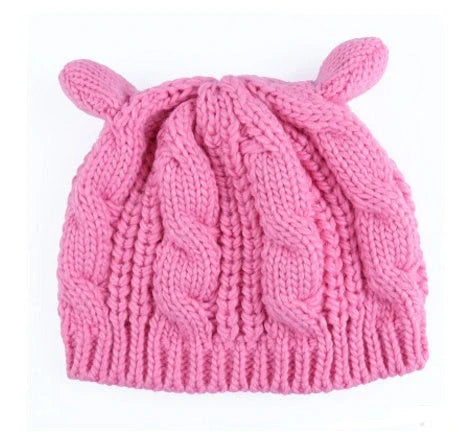 Cozy Cat Ear Knit Beanie in various colors for autumn and winter warmth