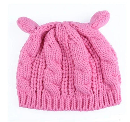 Cozy Cat Ear Knit Beanie in various colors for autumn and winter warmth