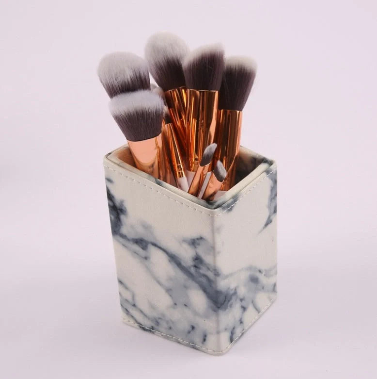 10-piece marble makeup brush set with 5 large and 5 small brushes for flawless application