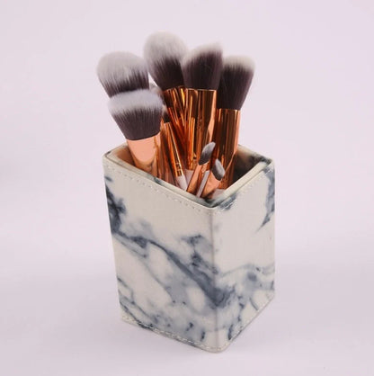 10-piece marble makeup brush set with 5 large and 5 small brushes for flawless application