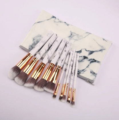10-piece marble makeup brush set with 5 large and 5 small brushes for flawless application