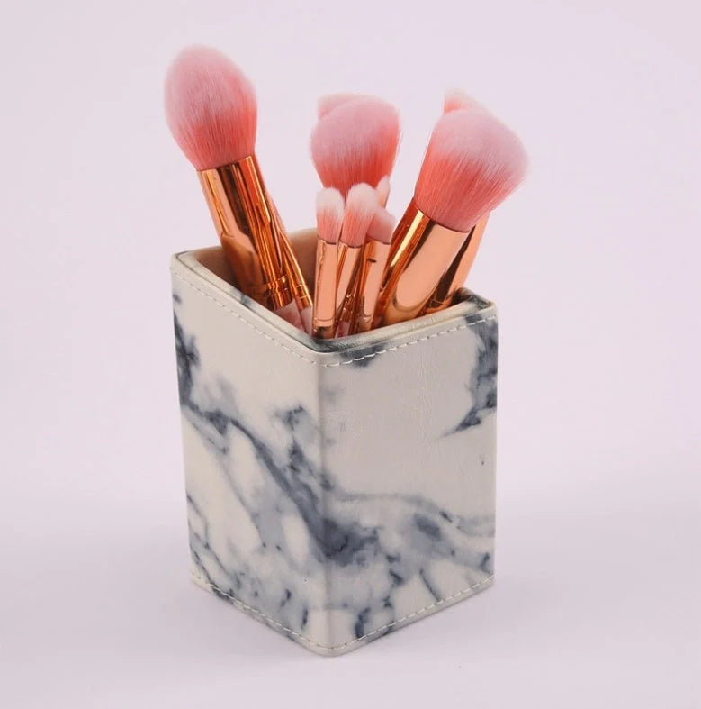 10-piece marble makeup brush set with 5 large and 5 small brushes for flawless application