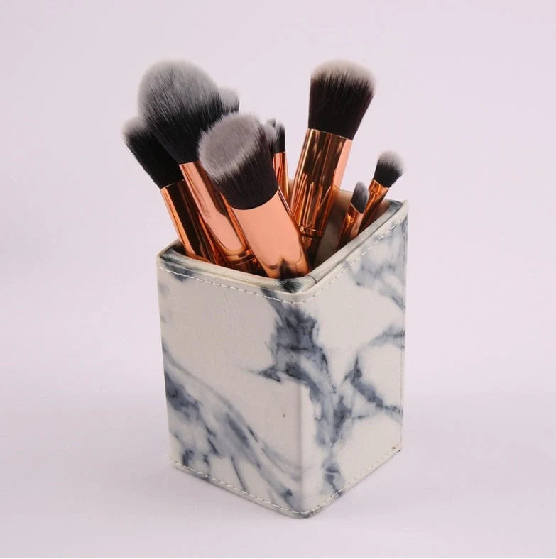 10-piece marble makeup brush set with 5 large and 5 small brushes for flawless application
