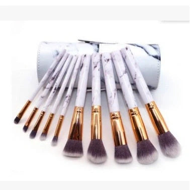 10-piece marble makeup brush set with 5 large and 5 small brushes for flawless application