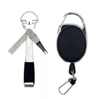 4-in-1 Fishing Knot Tyer Tool with stainless steel body and nubuck leather handle