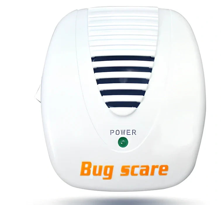 Ultrasonic electronic pest repeller device measuring 10x7x5cm with LED indicator lights